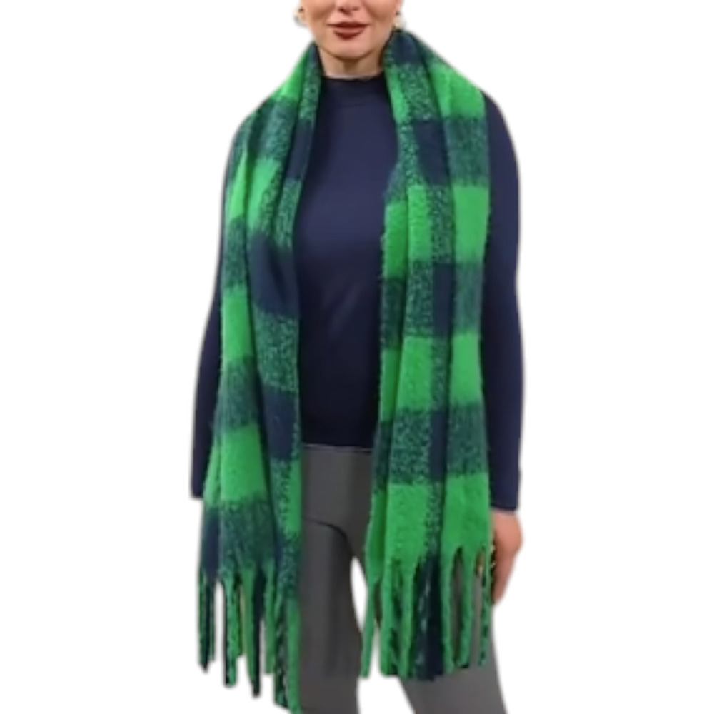 G by Giuliana Women's Plaid Fringe Scarf Soft Warm Green Plaid